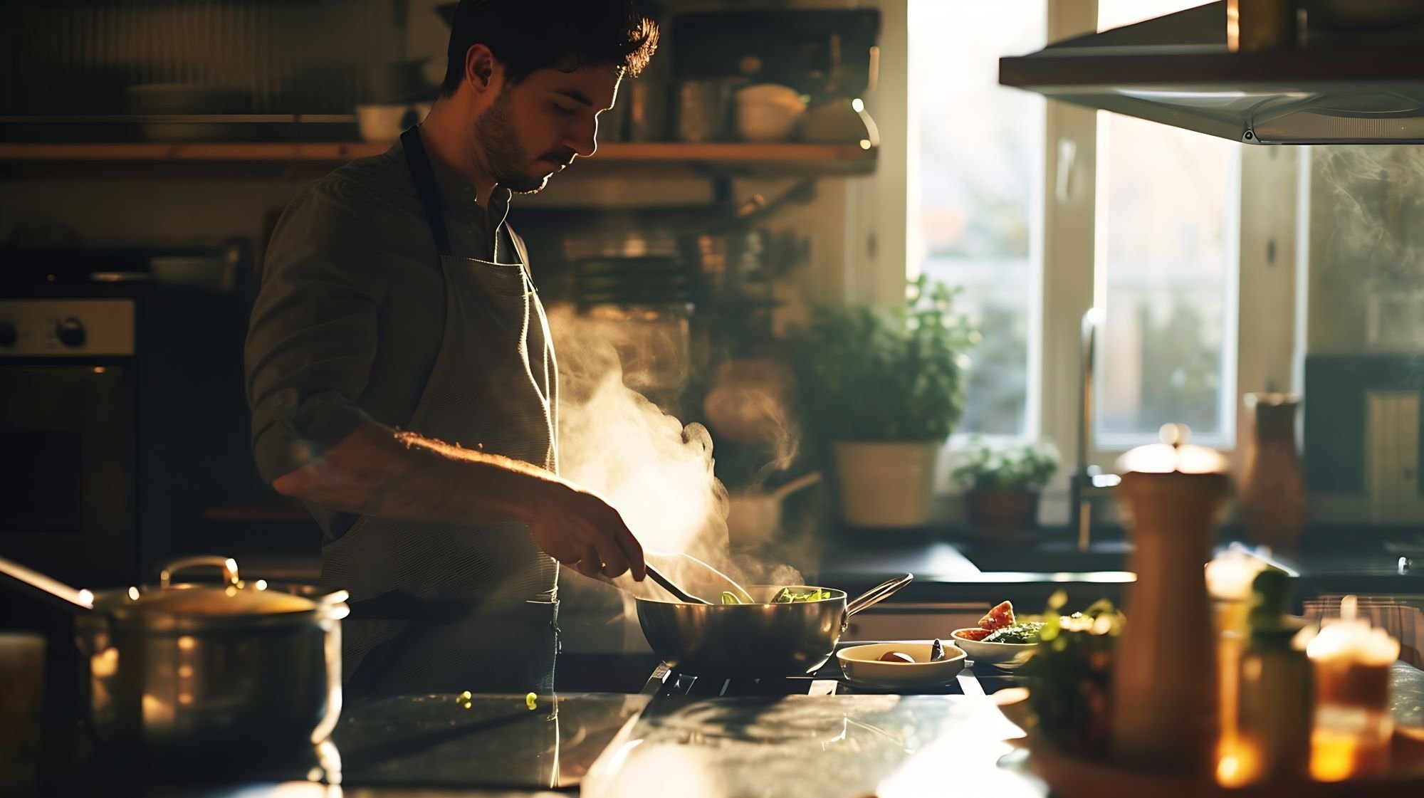 man cooking in kitchen
